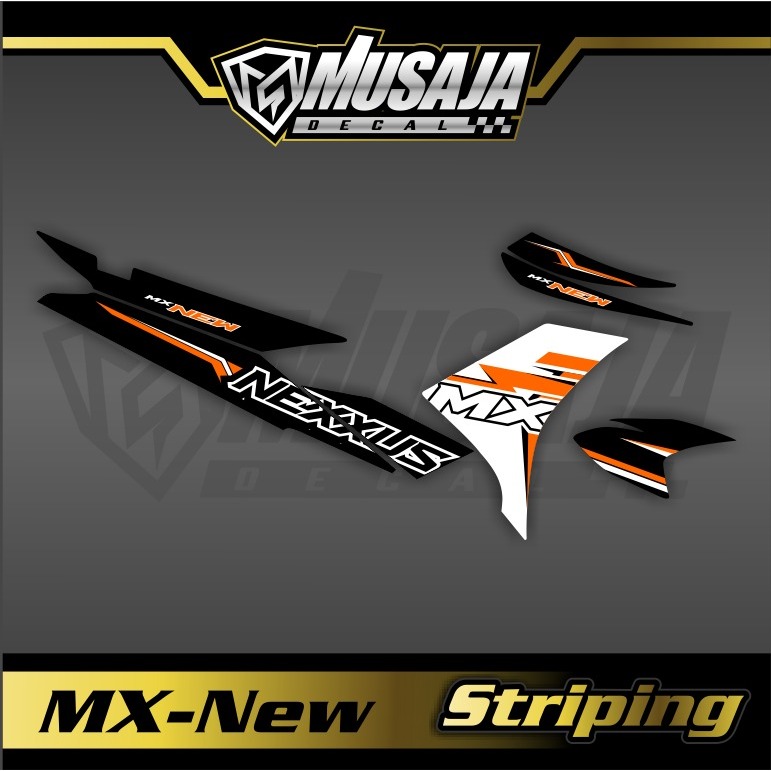 Striping mx new 135 hitam orange putih transparan uv glossy non full body
