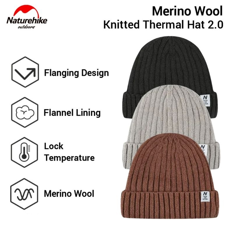KUPLUK NATUREHIKE CYY2341LF018 WOOL KNITTED KUPLUK RAJUT KUPLUK PENDAKI GUNUNG MERINO WOOL CAP TOPI 