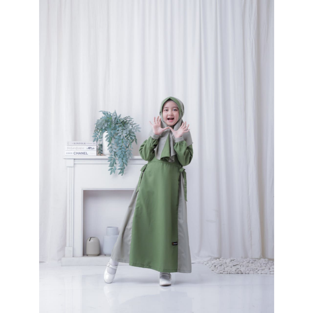 GAMIS ANAK PEREMPUAN SARIMBIT I05 GREEN FOREST BY SAMARA FASHION DRESS BAJU BUSANA MUSLIM WARNA HIJA