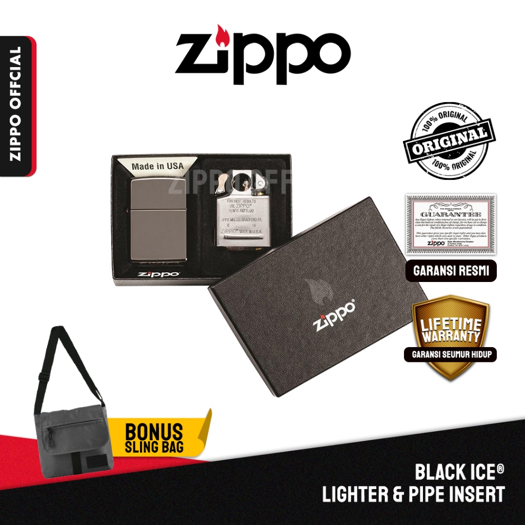 Zippo Original Black Ice® Lighter & Pipe Insert 29789 | Garansi Lifetime | Original USA