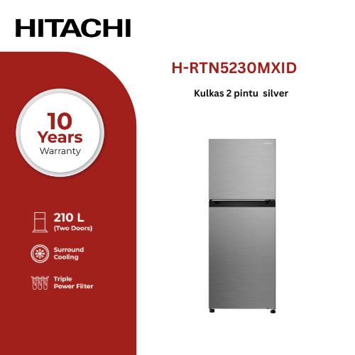 HITACHI Kulkas 2 Pintu Inverter 230 Liter HRTN5230MXID