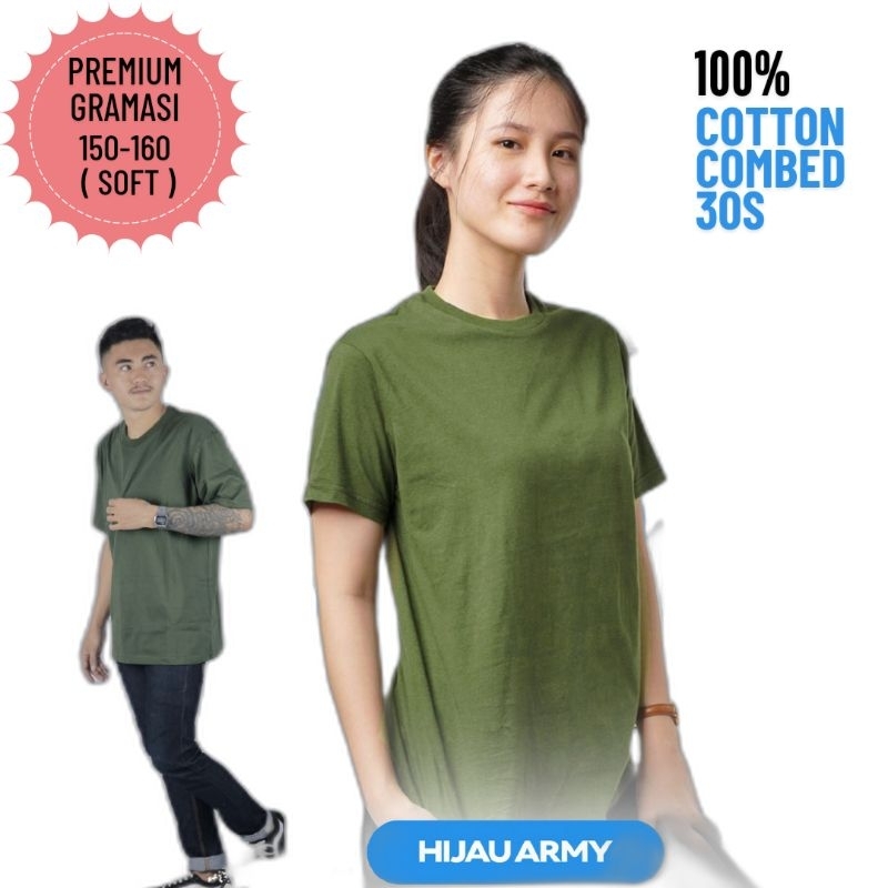 Kaos Polos Pendek Hijau Army Premium Catton Combed 30s 100% Original/ Cowok Cewek/ Saebrand.Id