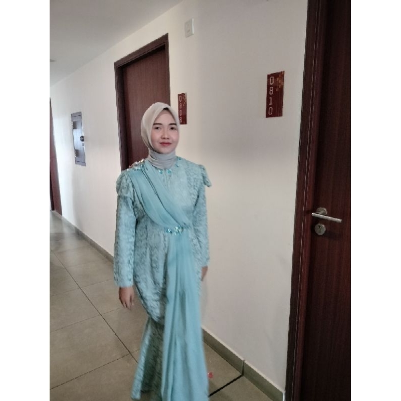 Judith - Baby Blue Dress, Gamis Brokat Sifon, Gamis Busui Friendly, Gamis Lebaran, Gamis Gaun Premiu