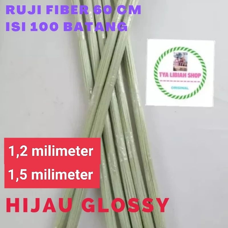 Ruji Jeruji Fiber 1,2mm 1.5 mm hijau glossy 60cm isi 100 batang Ruji kandang burung pleci dll