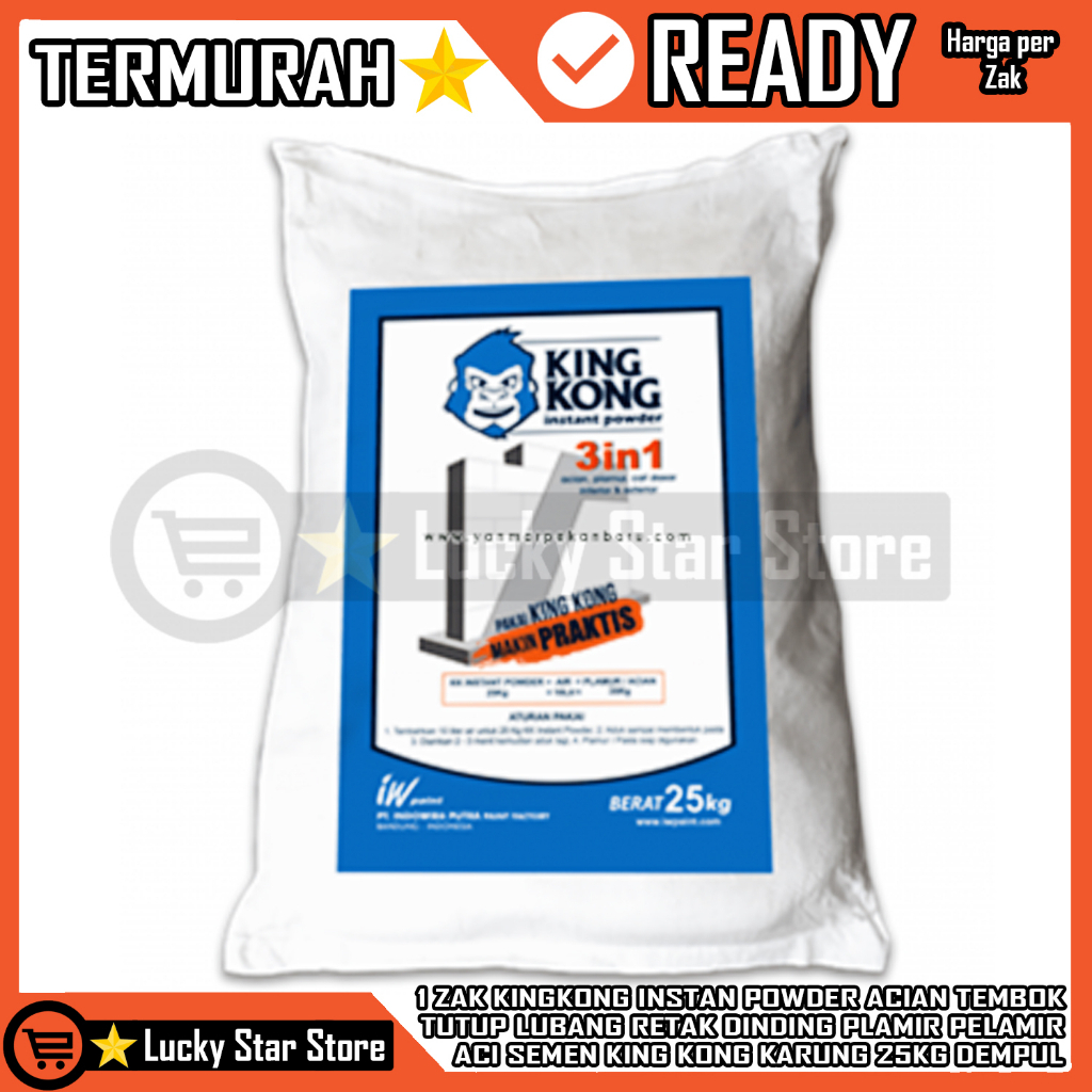 [Kargo] Plamir Tembok King Kong Kingkong 1 Sak Zak 25kg 25 Kg Karung Instant Powder Semen Dempul Tut
