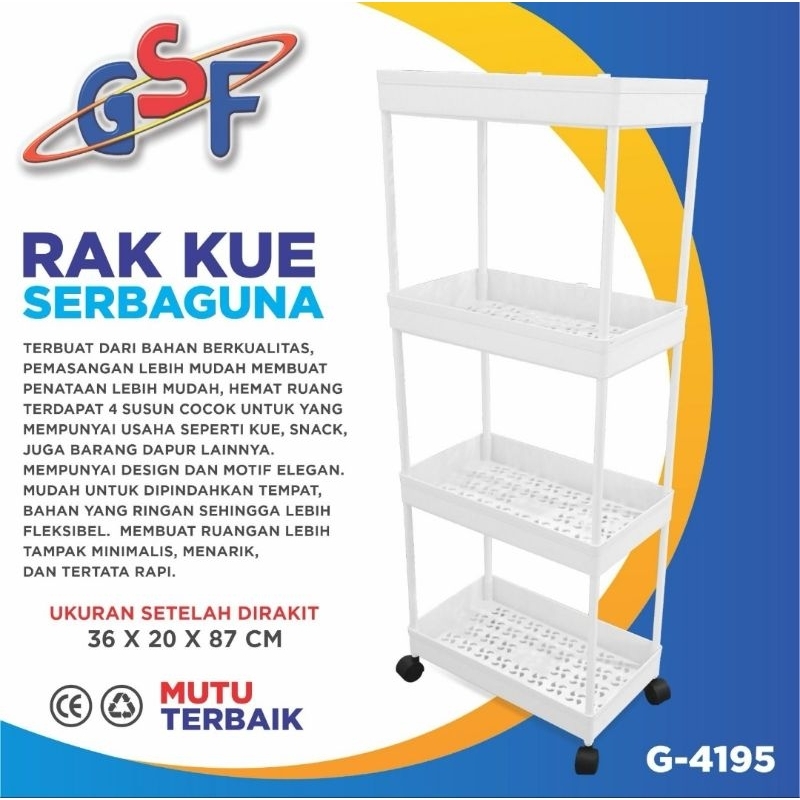 RAK KUE SERBAGUNA GSF G-4195 rak troli susun 4 rak dapur susun 4 rak bumbu susun 4 rak serbaguna sus