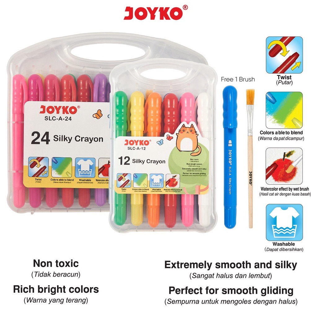 

KODE N72E Crayon Putar Joyko Silky SLCA Silky Crayon Krayon Halus Joyko SLCA12 SLCA24 Warna Colors