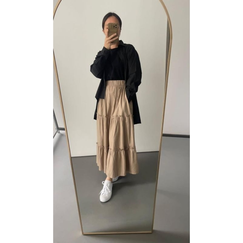 NASYA RUFFLE SKIRT / ROK PANJANG WANITA / ROK RUFFLE / ROK TUMPUK / ROK KATUN RAYON TWILL