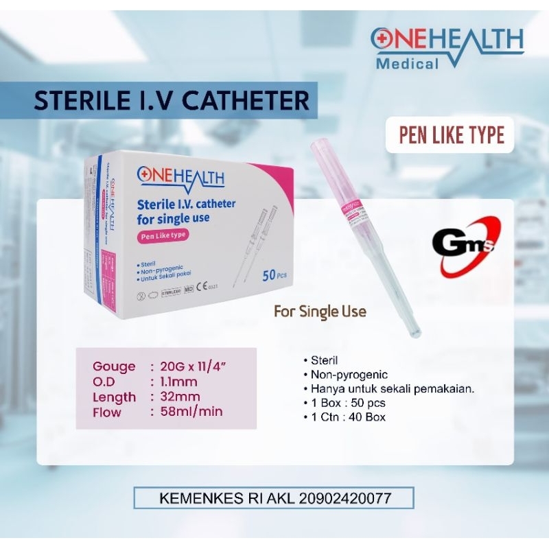 IV Catheter Onehealth Per Pcs / Abocath 14G , 16G , 18G , 20G , 22G , 24G , 26G
