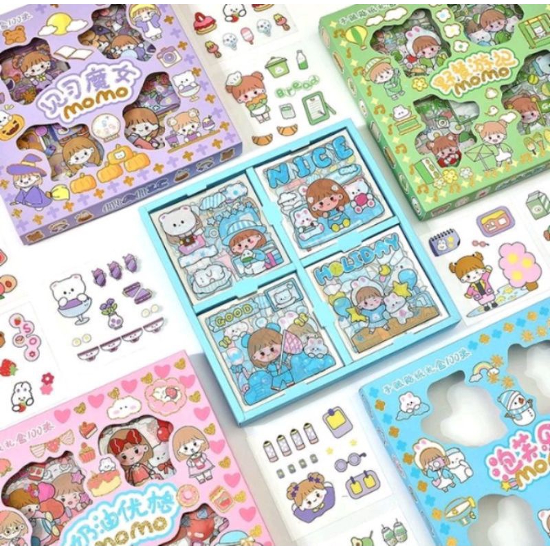 

STIKER MOMO KARTUN AESTHETIC WATERPROOF 1 BOX ISI 100 PCS