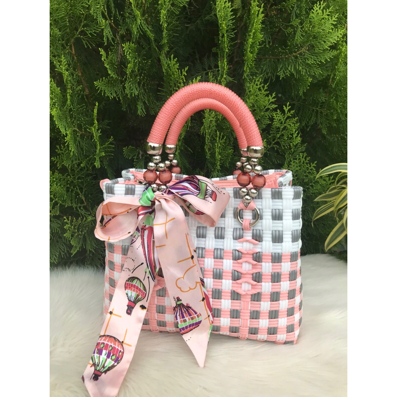 Tas Anyaman Plastik Jali Premium Resleting Furing Handle Mutiara Tas Jali Pesta Kondangan