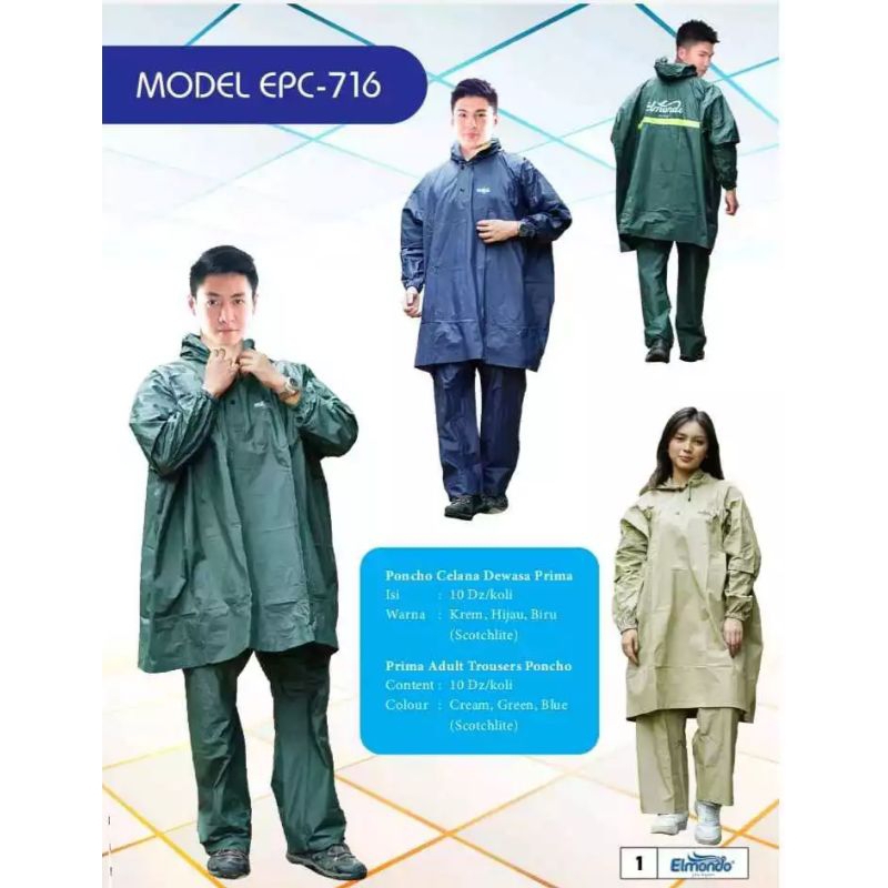 Jas Hujan Elmondo Prima 716 Set Mantel Hujan Dewasa Lengan + Celana  Elmondo 716 Set