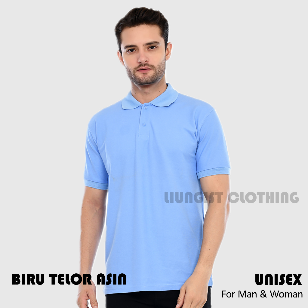 Kaos Polo Biru Telor Asin Polos / Kaos Kerah / Poloshirt / Polo Shirt Pendek