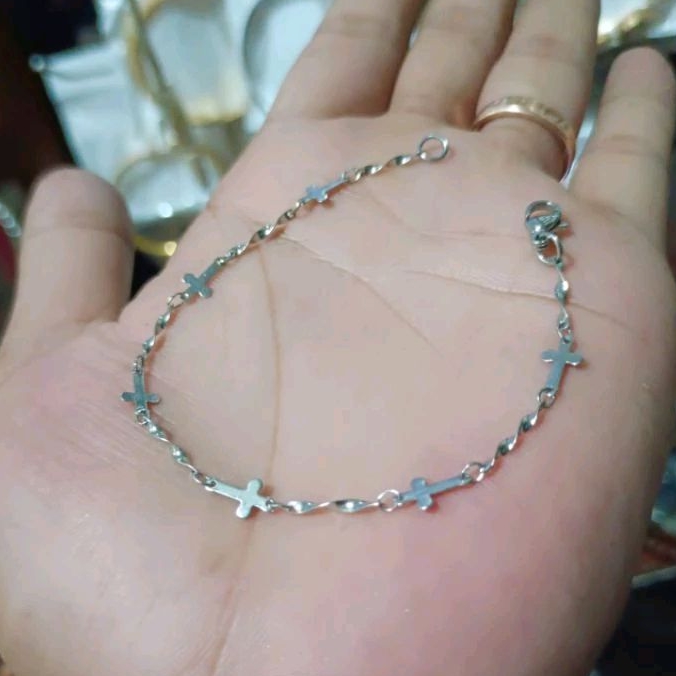 Gelang Salib Wanita Titanium Rantai Putih
