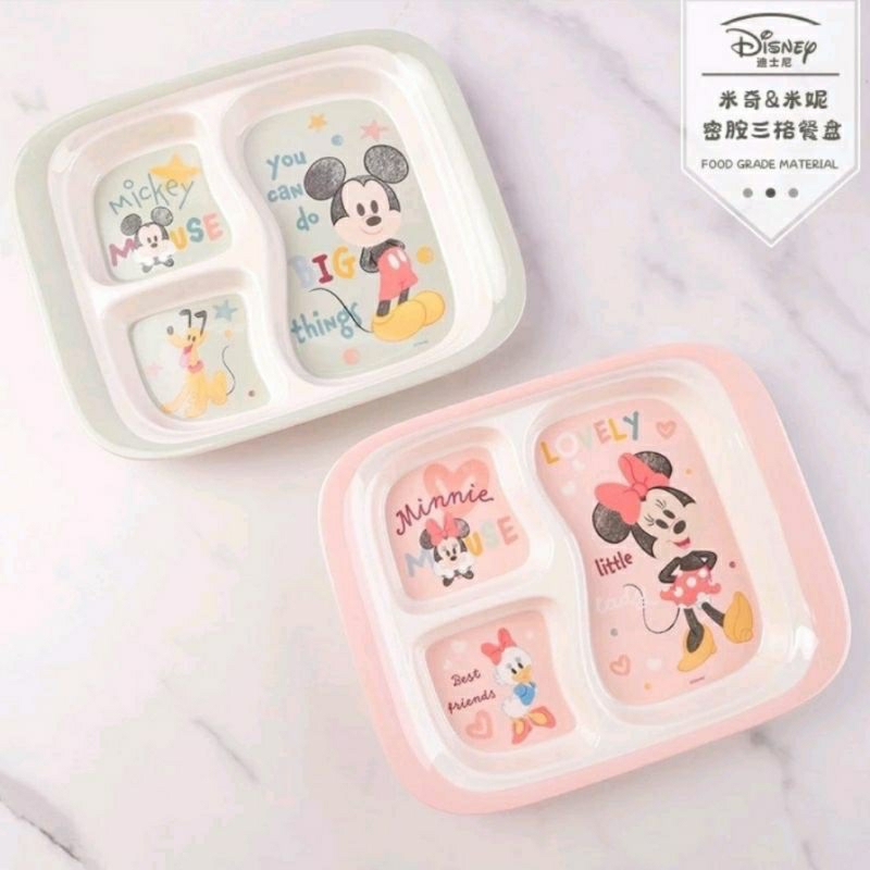 piring melamin sekat 3 karakter mickey minnie snow white makan