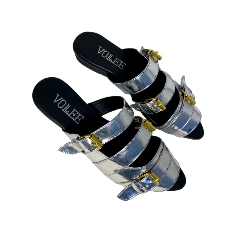 Volleecomp - Sandal Flat Jolie Silver Mules Wanita