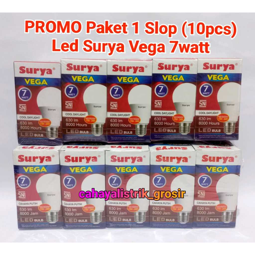 Surya Vega PROMO Paket 1 Slop (10pcs) Lampu Led Bulat 7 watt SURYA VEGA  / Bohlam Lampu Tujuh Watt B