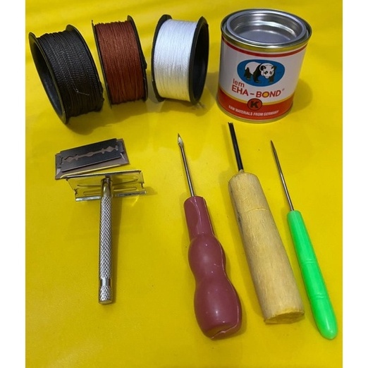 New PAKET LENGKAP ALAT SOL SEPATU  jarum sol sepatu penyayat susruk sol  benang nilon sol sepatu