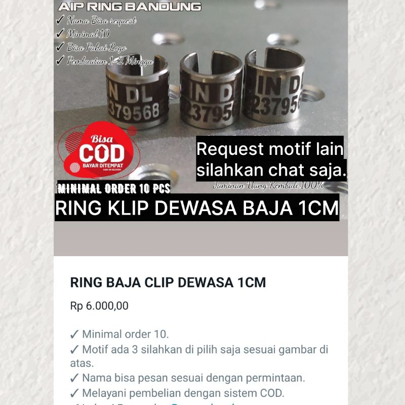 RING BURUNG CLIP DEWASA MERPATI