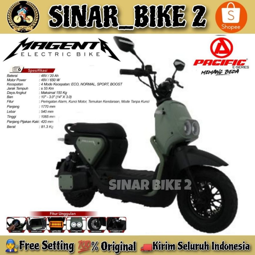 Sepeda Listrik PACIFIC MAGENTA  // MAGENTA PRO 650 Watt Electric E Bike