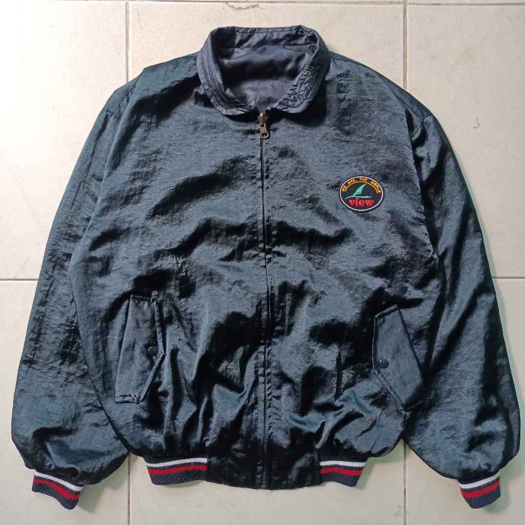 Jaket Harrington Satin Boxy Hitam