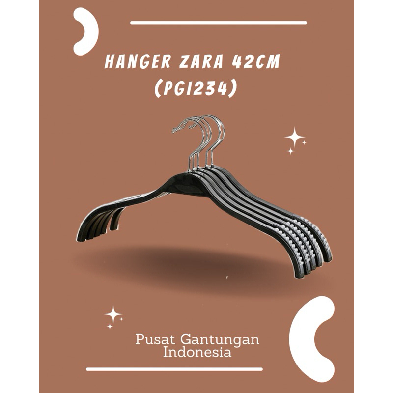 PGI234 Hanger Zara 42cm Gantungan Baju Plastik Anti Slip Hitam
