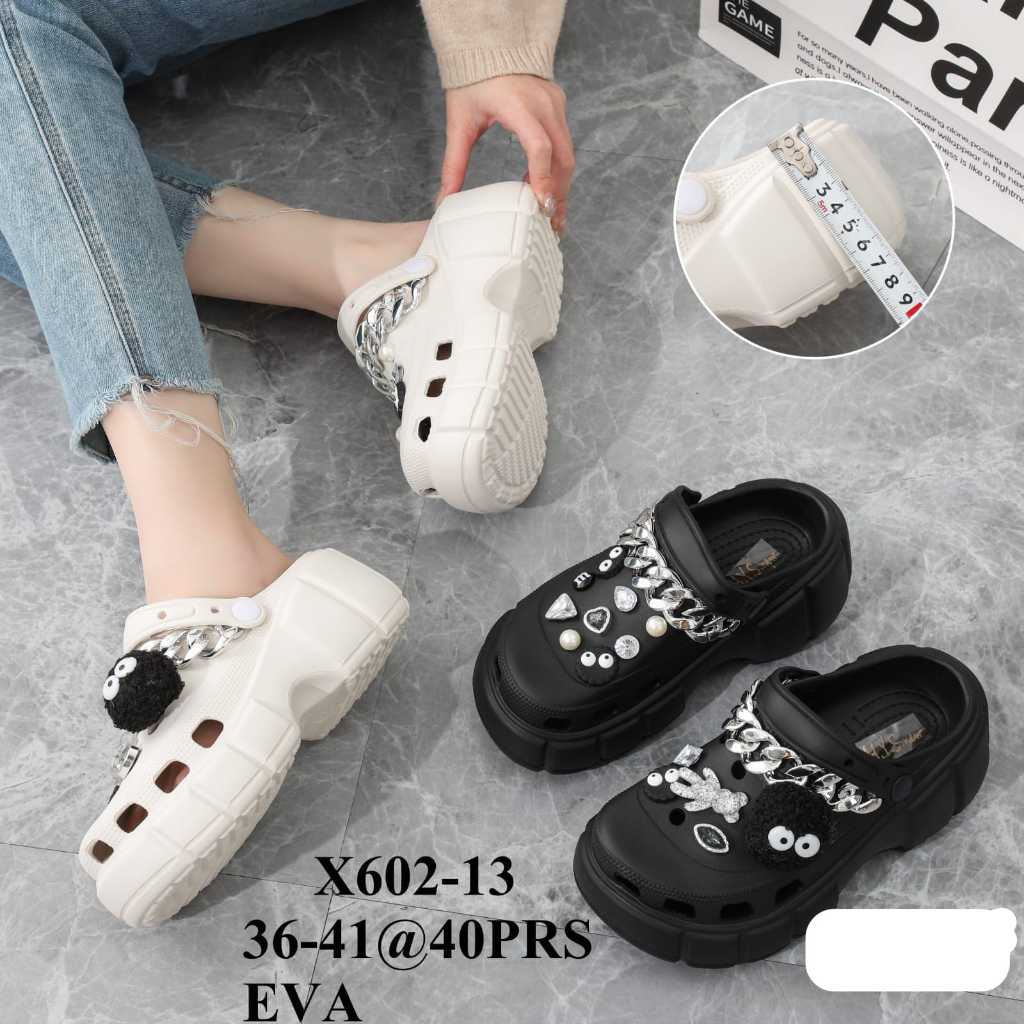 Aurelio Shoes - Sandal Wanita Baim Eva Rubber 7 Cm Rantai Kepala Domba Dua Warna X602-13