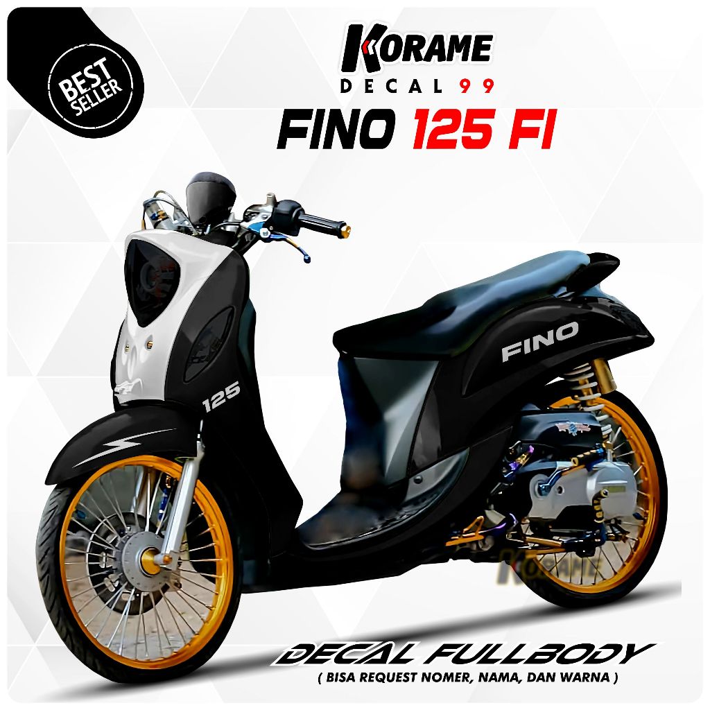 Decal Sticker Fino125 FI - Motif Simple Versi Hitam Putih Racing Fullbody