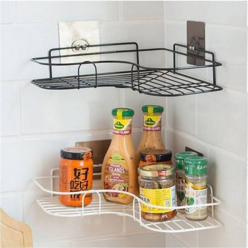 (AJ) RAK SUDUT BESI TEMPEL (TANPA LEM) / RAK KAMAR MANDI / RAK BUMBU SUDUT TEMPEL DINDING