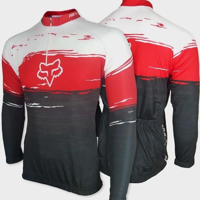 Sale baju sepeda lengan panjang cewek cowok pria wanita unisex balap roadbike jersey putih merah hit