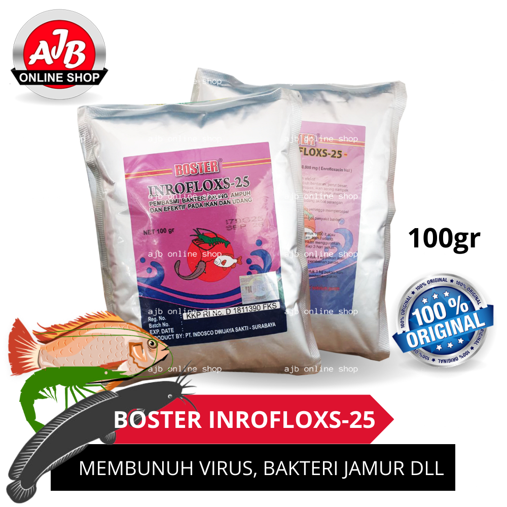 BOSTER INROFLOXS 25 ORIGINAL SERBUK 100GR OBAT ANTIBIOTIK IKAN ENROFLOXACIN BUBUK Pembasmi Bakteri L