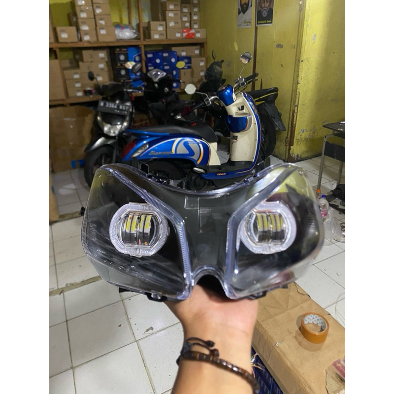 reflektor mika lampu depan honda vario 110 karbu custom biled plus alis