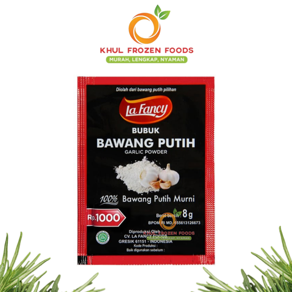 

La Fancy Bawang Putih Bubuk 2 Pcs 8 Gr / La Fancy Foods Bawang Putih Bubuk Saset / Garlic Powder / Khul Frozen Foods