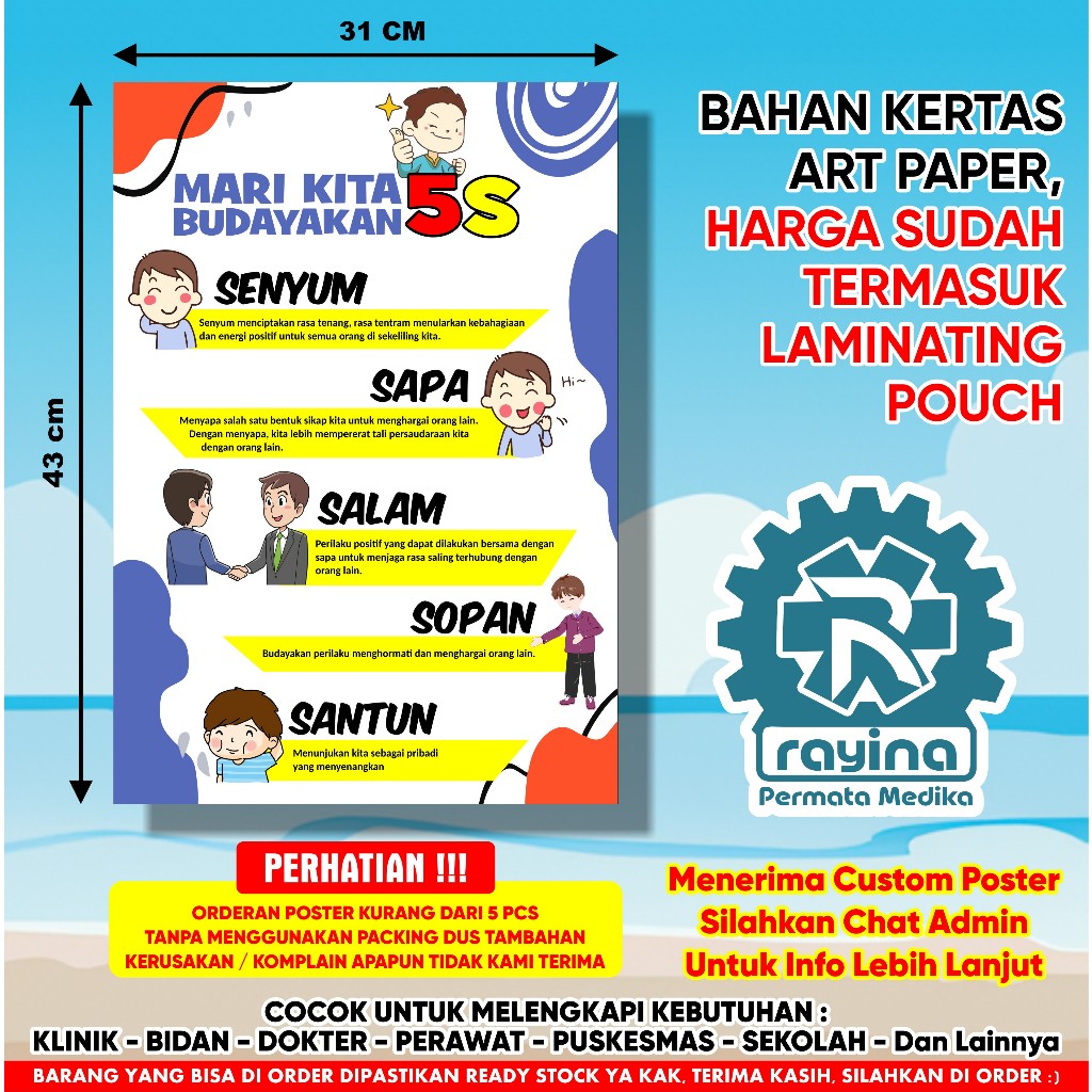 Poster Edukasi Mari Kita Budayakan 5S Senyum Salam Sapa Sopan Santun