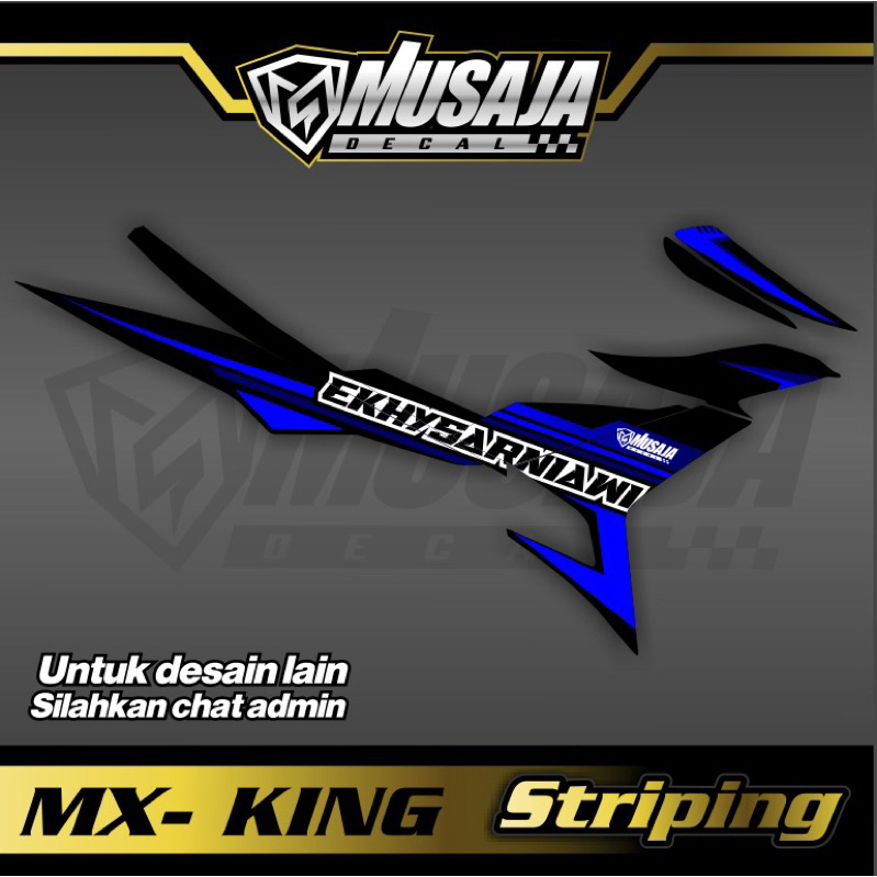 Stiker striping mx king biru hitam nyambung transparan uv glossy