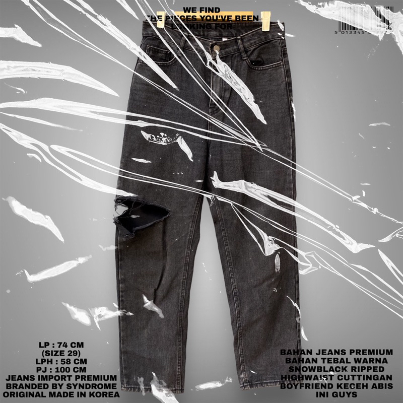 SYNDROME ORIGINAL/SNOWBLACK JEANS IMPORT/KOREAN JEANS/HIGHWAIST JEANS PREMIUM/RIPPED JEANS HW IMPORT