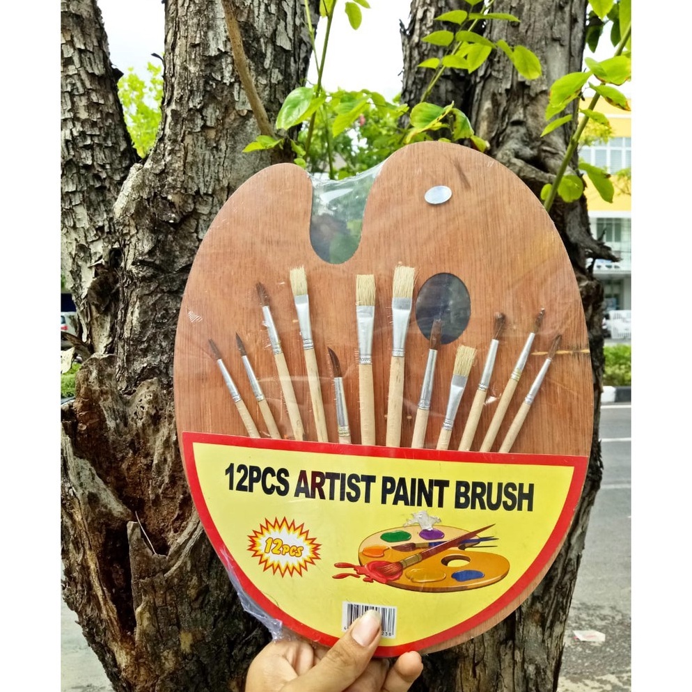 

KODE P9V8 WOODEN PALETTE 25X3CM PALET KAYU SET DENGAN 12 PCS ARTIST PAINT BRUSH