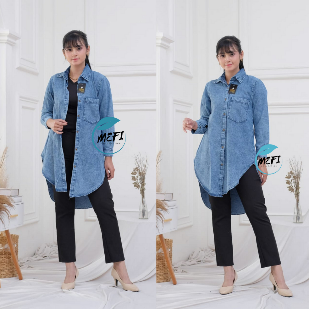 BAJU TUNIK PANJANG JEANS TERBARU JUMBO XXXL LD 110CM