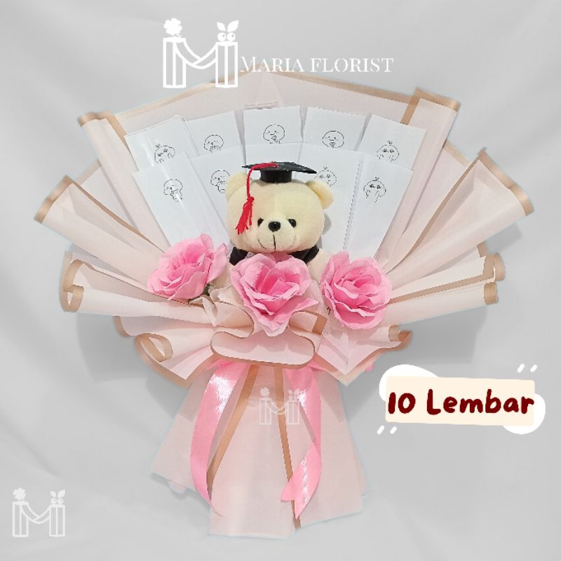 JAKARTA INSTAN - Buket Uang 10 Lembar Boneka Wisuda - Buket Bunga Uang Bear Wisuda - Buket Uang Koso