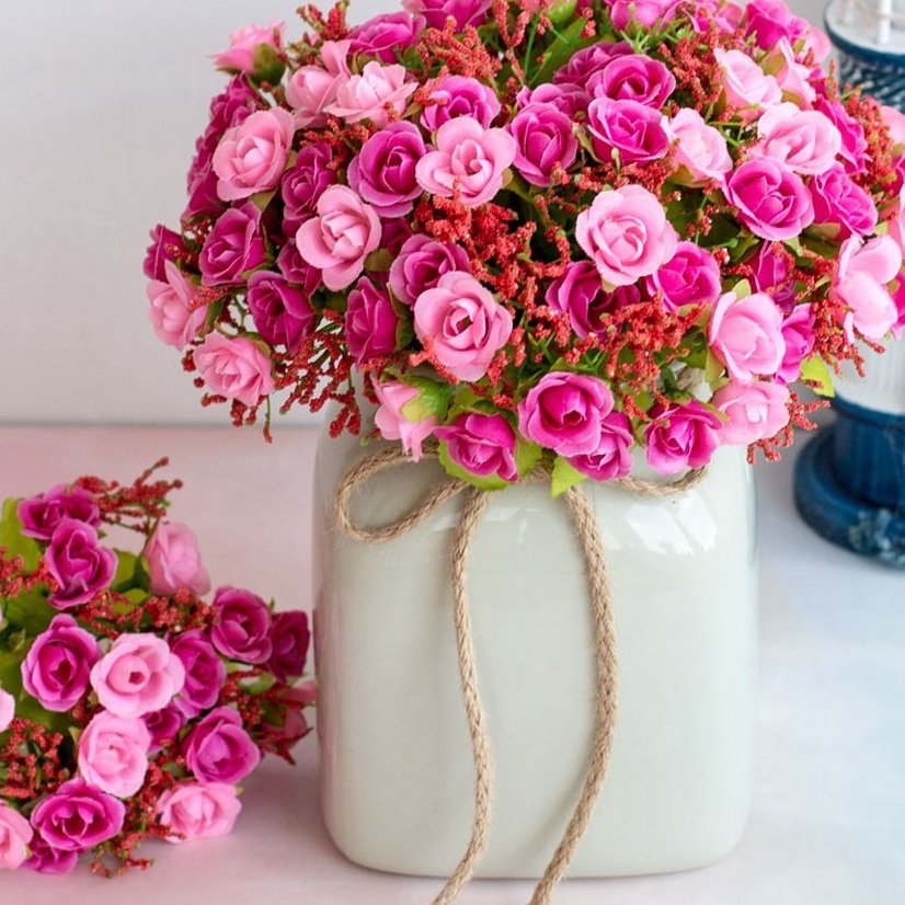 Free Ongkir Bunga Mawar Mini Artificial Tanpa Pot Tanaman Hias Plastik Tangkai Rose Krisan Edelweis 