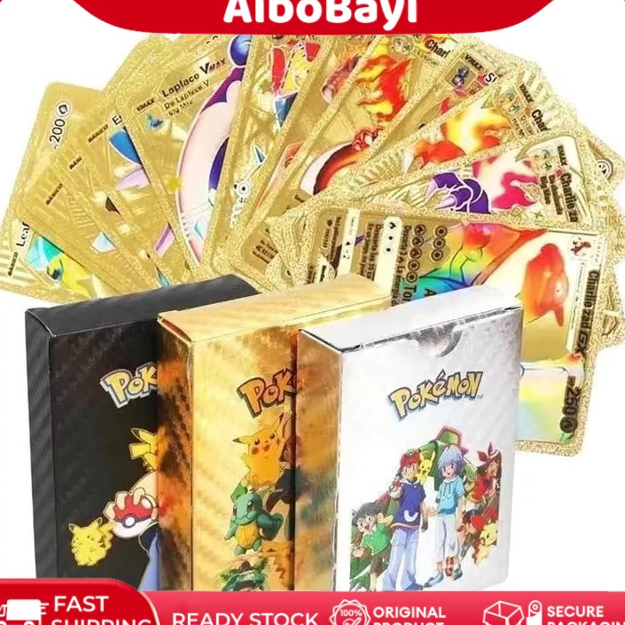 Get Voucher  1ORICOD 2755PCS Kartu Pokemon Emas 1 Box Asli Bahan Metal Pokemon GoldSilverRainbow Car