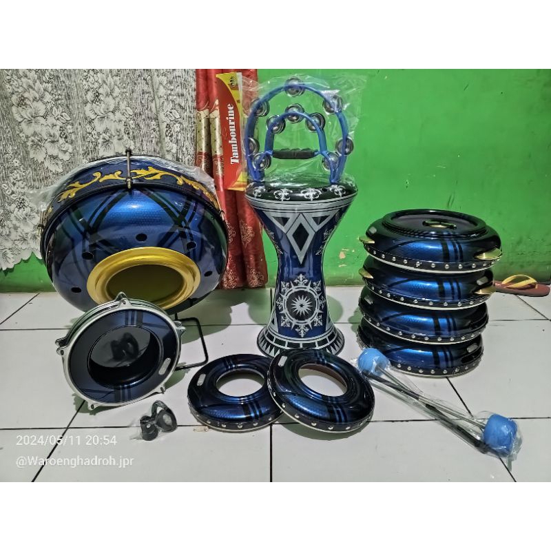 Alat Hadroh Rebana Fullset Motif Biru |PREMIUM