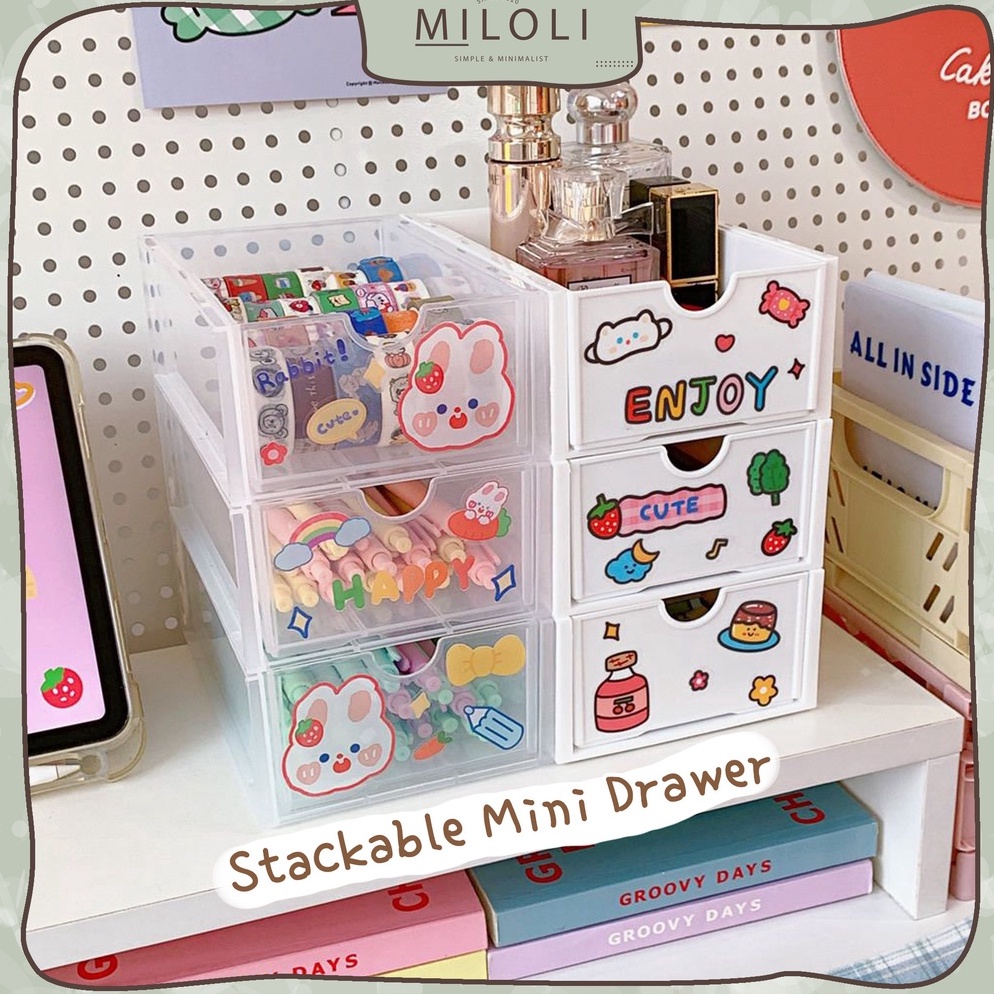 Terbagus MILOLI Stackable Mini Drawer Storage Box Laci Mini Aesthetic Korean Desk  F13