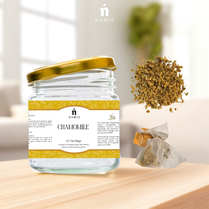 

NAMIE Teh Chamomile Isi 10 Kantong Toples Premium untuk Relaksasi Meningkatkan Kualitas Tidur Insomnia