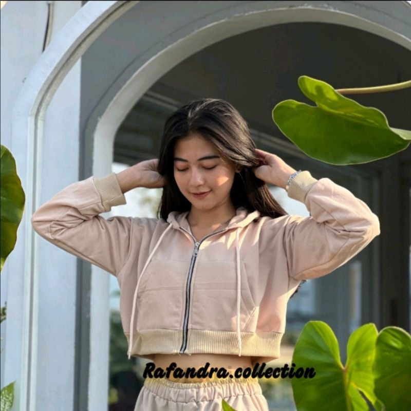 	 HOODIE ZIPPER BASIC CROP POLOS PREMIUM Jacket Crewneck Sweater Hoodie Wanita Kekinian Rafandra.collection	