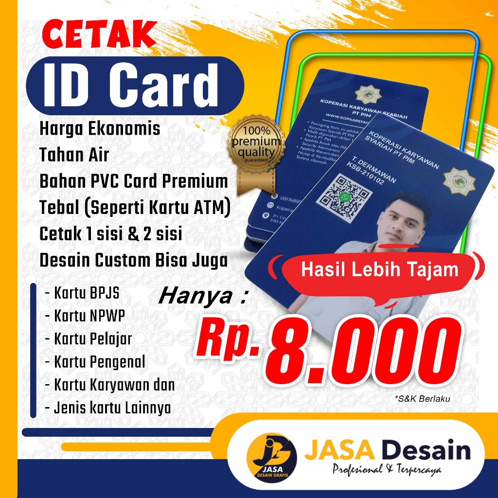 

Id Card Pelajar, Mahasiswa, Id Card Karyawan, Id Card Organisasi, ID Card