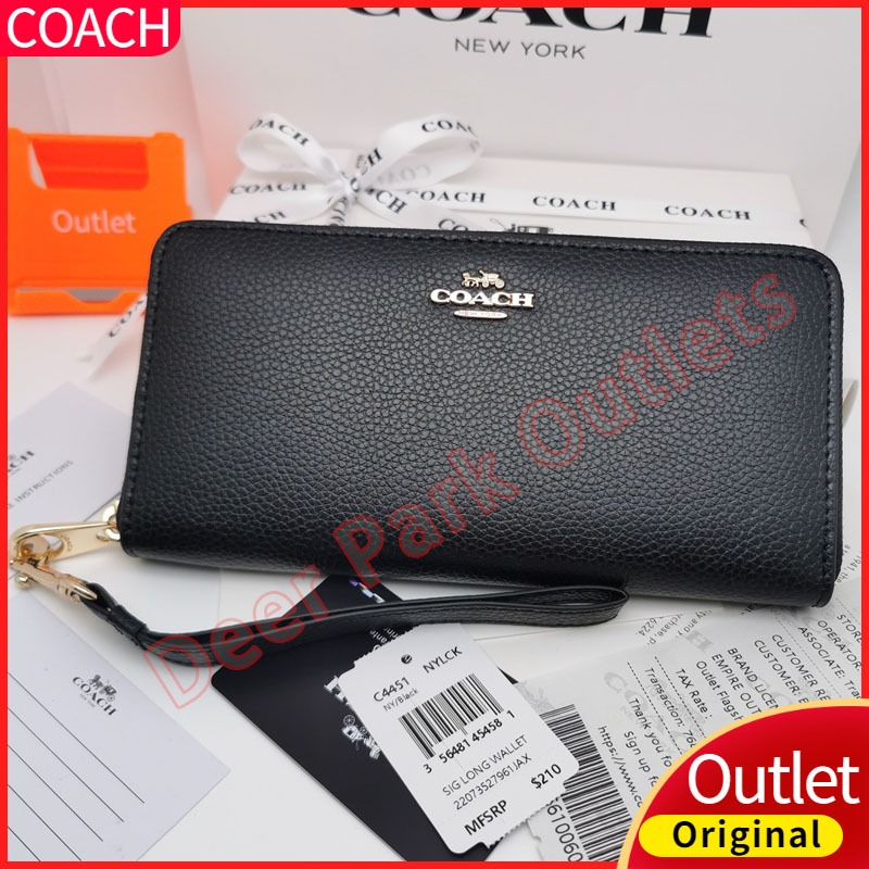 Coach Dompet Wanita Panjang Tali Pergelangan Tangan Yang Dapat Dilepas Tempat Kartu Kulit Warna Soli