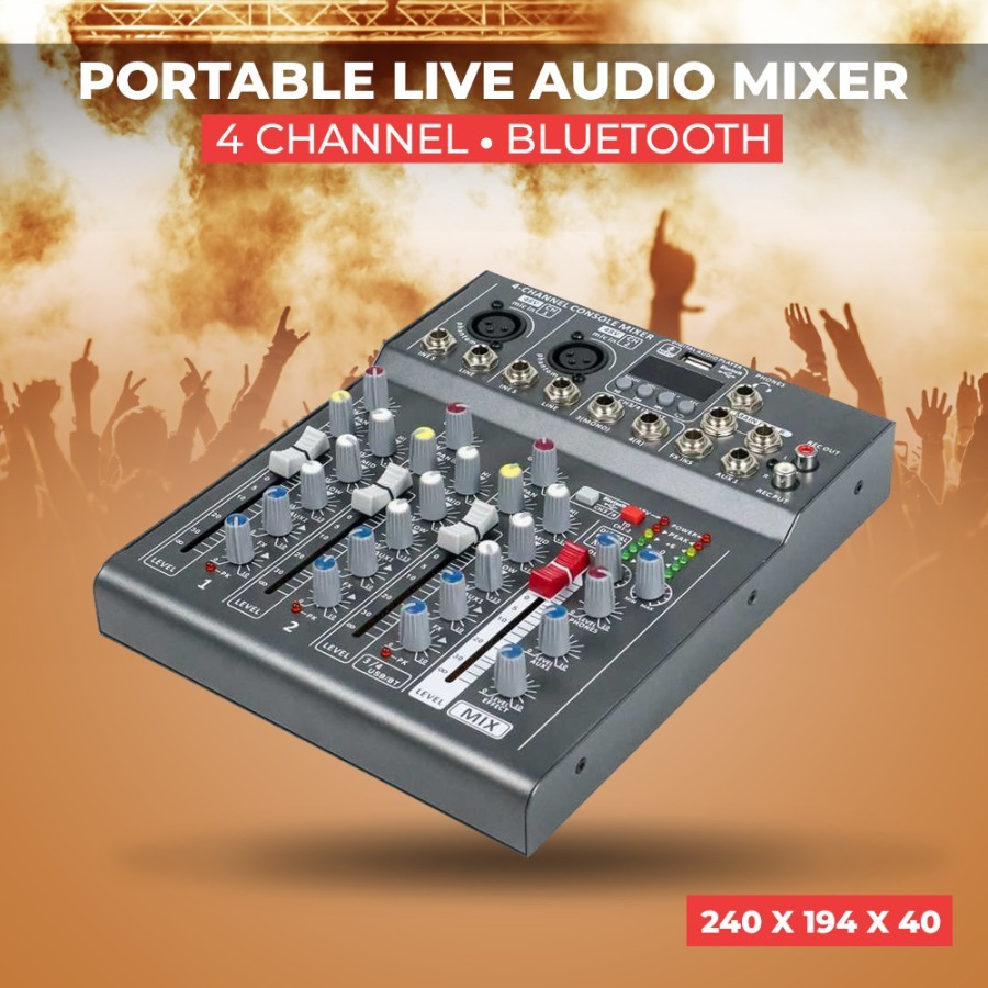 Mini Portable Live Audio Mixer Karaoke DJ 4 Channel Bluetooth