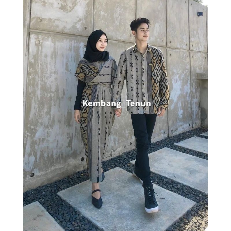 Set Couole Clara Abu Rintik baju tenun pasangan pria wanita kondangan prewedding guru kartinian busu