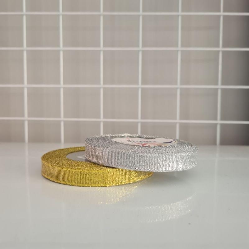 

(BISA COD) Pita emas perak 3/8 Inch ( 1 cm )